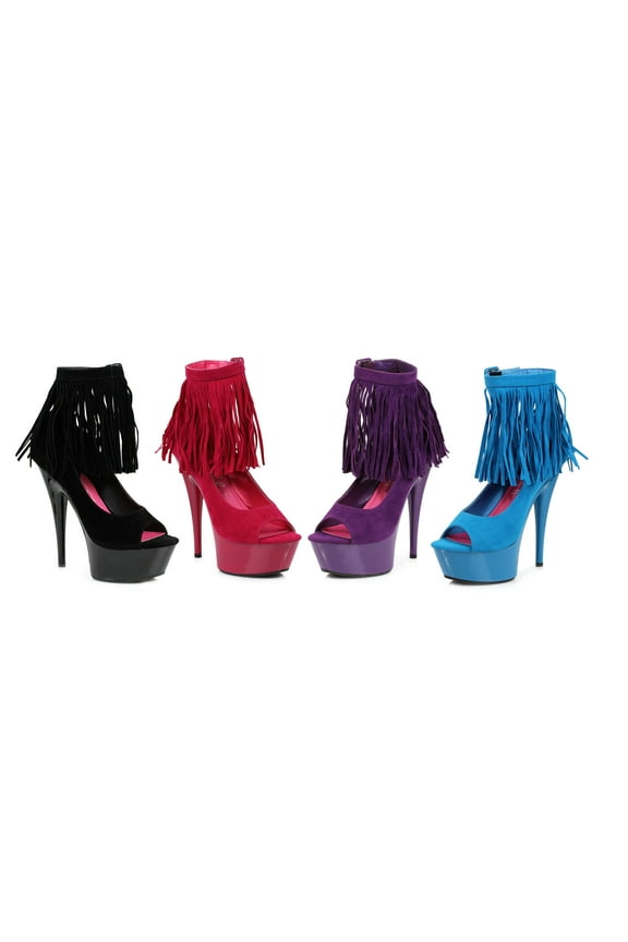 E-609-Aponi, 6" Heel Womens Platform open toe pump w/ Fringe. 5 / Purple
