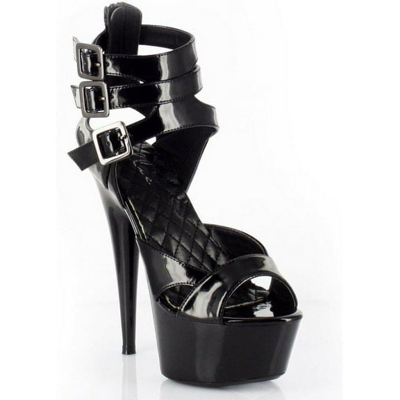 E-609-Athena, 6" Heel Womens Peep toe platform w/tripple strap. Black / 7