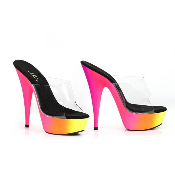 E-609-Sherbert, 6 Inch Rainbow Design Neon Mule Womans Sandal Mule Blacklight sensitive Clear/Sherbert / 10