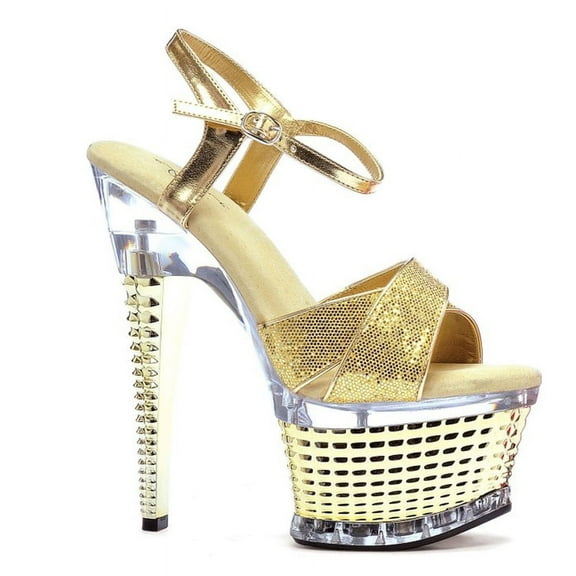 E-649-Disco, 6" Crossed strap textured Womens platform. 10 / Gold Glitter