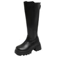 thumbnail image 1 of E-856 Black Womens Knee High Boots Round Toe On Thick Sole Comfortable Long Boots For Women, 1 of 9