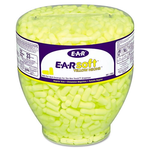 E-A-R, MMM3911004, Classic Earplugs, 1000 / Bottle, Neon Yellow