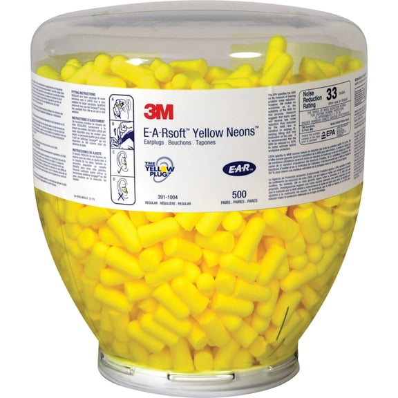 E-A-R, MMM3911004, Classic Earplugs, 1000 / Bottle, Neon Yellow