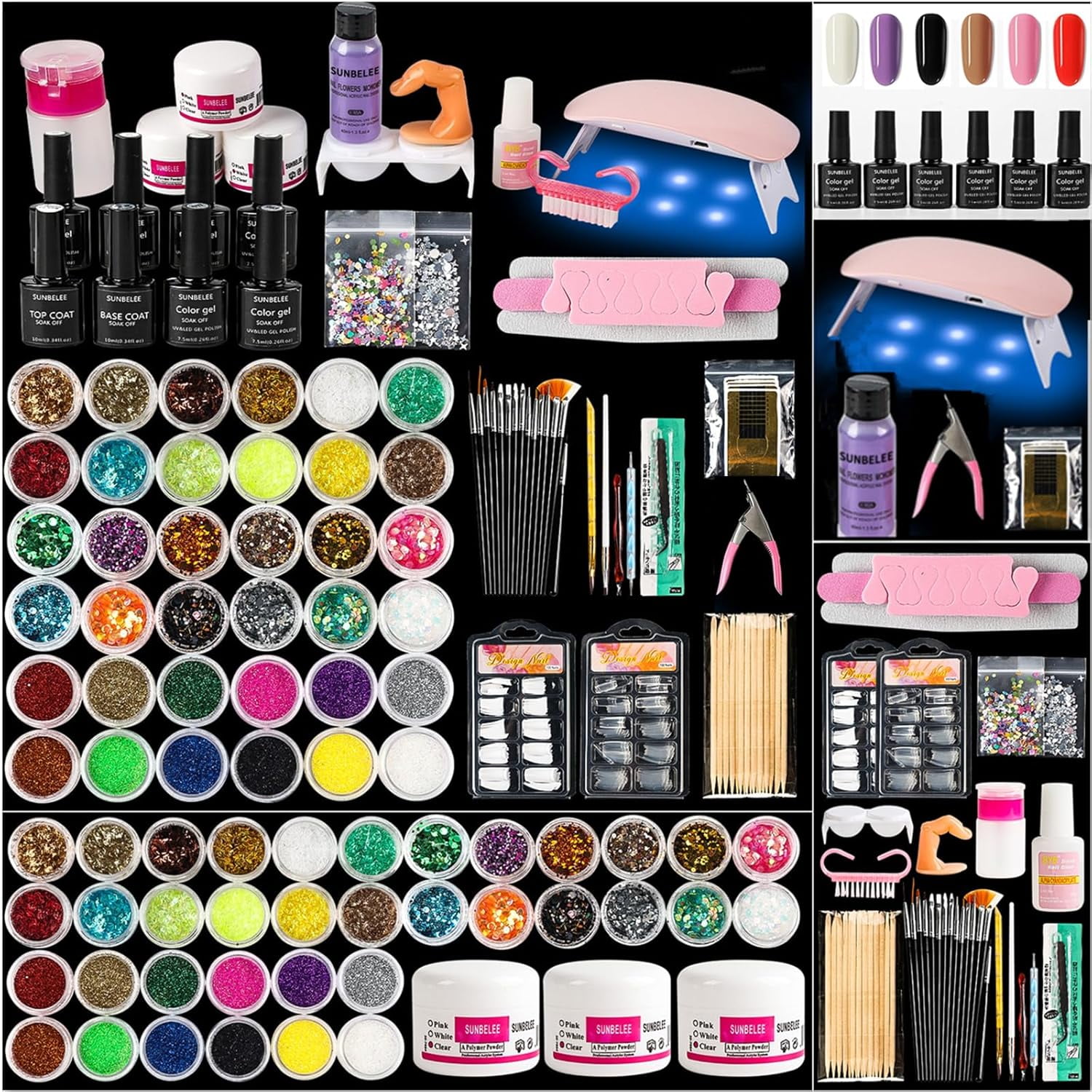 E Acrylic Nail Kit for Beginners with Everything, with Professional Gel Nail Polish Kit with UV Light Nail Kit Set Acrylic Powder Kit Nail Art Tips Nail Art Decoration,DIY Nail Art Tool Nail Supplies