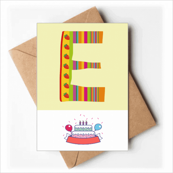 E Alphabet Strawberry Fruit Cute Pattern Happy Birthday Greeting Cards Envelopes Blank