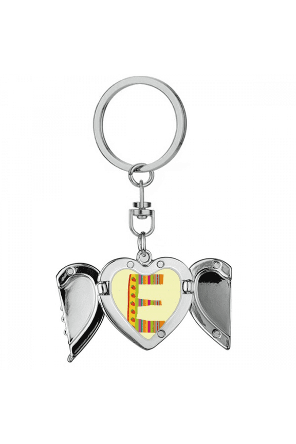 E Alphabet Strawberry Fruit Cute Pattern Heart Angel Wing Key Chain Holder