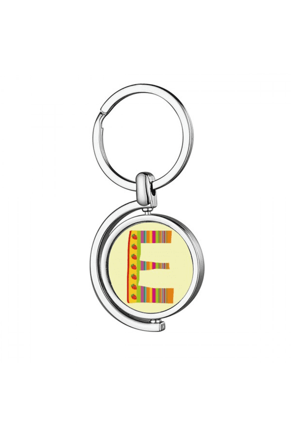 E Alphabet Strawberry Fruit Cute Pattern Rotating Keychain Metal Keyring Holder