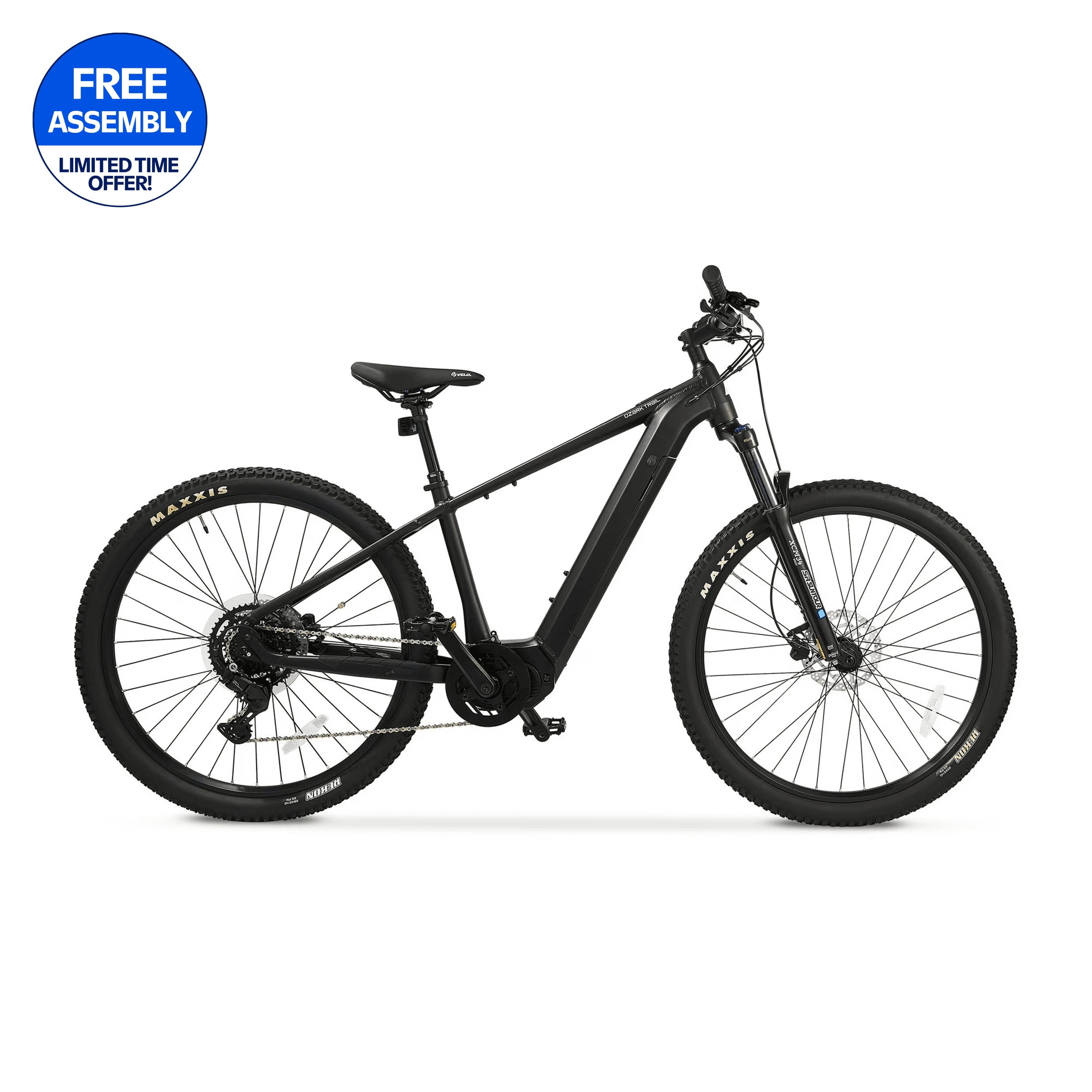Ozark Trail M.2 Ridge+ 29" Electric Mountain Bike, Class 1 Mid-Drive, Large Frame, Fits Riders 5 ft 9 in-6 ft 3 in+, Black, Adult, Unisex