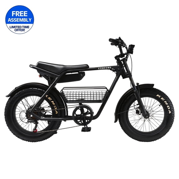 Concord Bikes Voltic 20" Electric Moto Bike, 48V, Class 2, Black, Fits Riders 5'2"-6'2", Adult, Unisex
