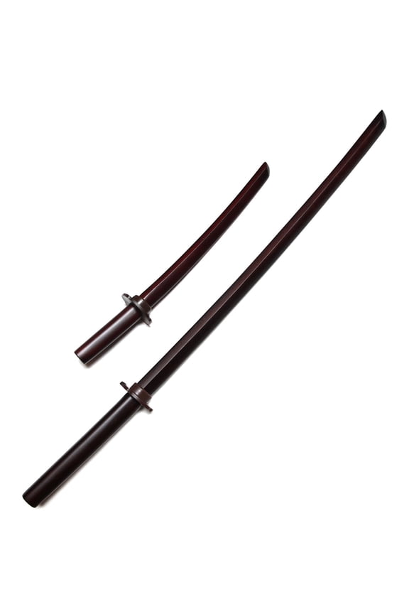 | Dark Red Long (39") and Short (23.5") Oak Bokken Set | Wooden Swords for Training