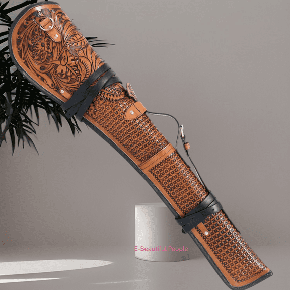 E-Beautiful People Hand Crafted Real Leather Rifle Cover Scabbard 33" Adjustable Strap