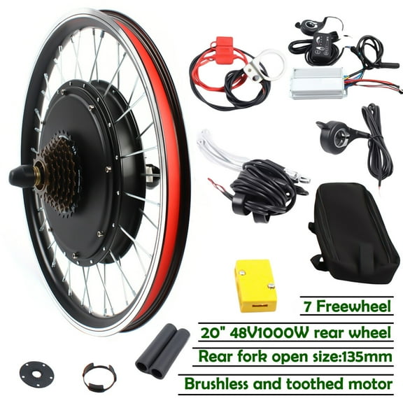 E-Bike Conversion Kit, LED Display, 48V 1000W Electric Rear Wheel Kit for 20in Bike