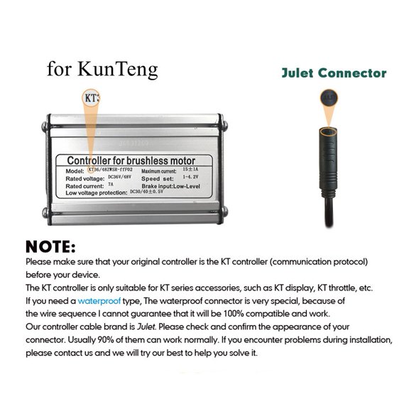 E-Bike Motor Brushless Controller for KT 250-750W DC 36V/48V for KT-15A
