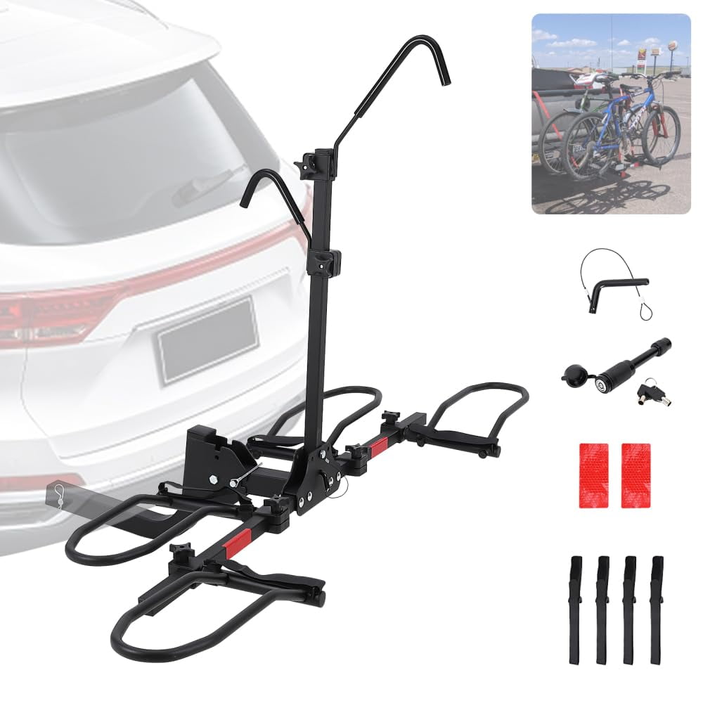 E Bike Racks for Tow Hitch 2 Bike,Car Bike Racks for 2 Inch Receiver,Bike Carrier for Car SUV RV Truck,Foldable Bicycle Carrier Platform,Bicycle Transportation,180 lbs Capacity