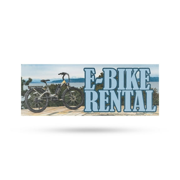 E Bike Rental Vinyl Decal 12 Inch x 5 Inch Weatherproof Heavy-Duty Adhesive Backing | Eco-Friendly Travel, Outdoor Adventures, Local Shops | Made in USA
