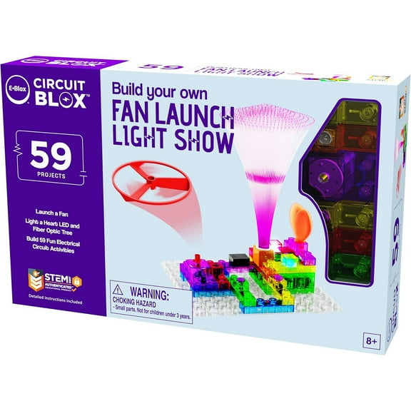 E-Blox: Circuit Blox: BYO Fan Launch Light Show - 59 Projects, Build Your Own LED Brick Kit, Fun Electrical Circuit Activities, DIY STEM, Kids Ages 8+