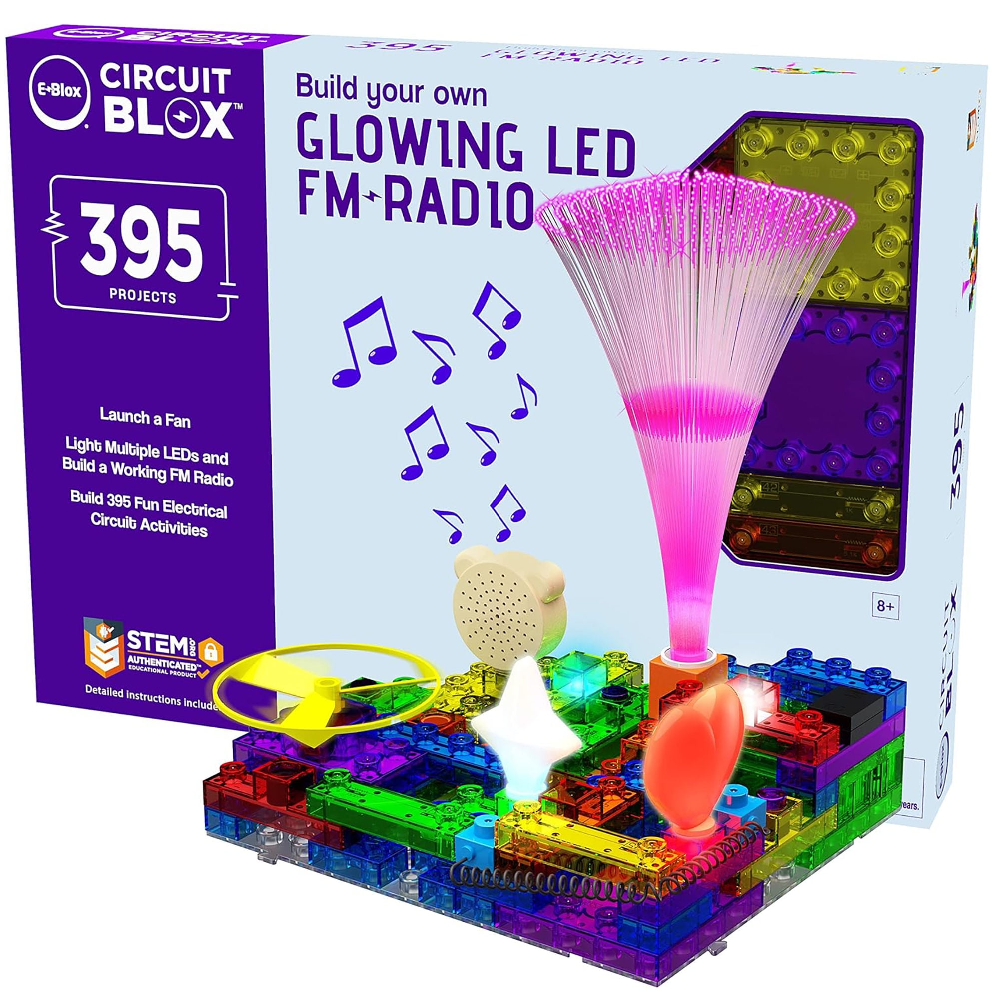 E-Blox: Circuit Blox: BYO Glowing LED FM Radio - 395 Projects, Build Your Own LED Brick Kit, Fun Electrical Circuit Activities, DIY STEM, Kids Ages 8+