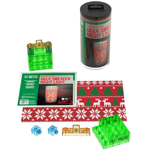 E-Blox: Power Blox BYO: Holiday Night Light - Ugly Sweater 2 - Glowing Color Changing LED Block, Image Projection Slip, DIY Craft Kit, Kids Ages 5+