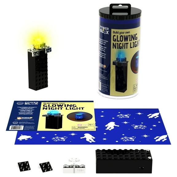 E-Blox: Power Blox: BYO Space Night Light - Glowing Color Changing LED Block, Image Projection Slip, DIY Craft Activity Kit, STEM Toy, Kids Ages 5+