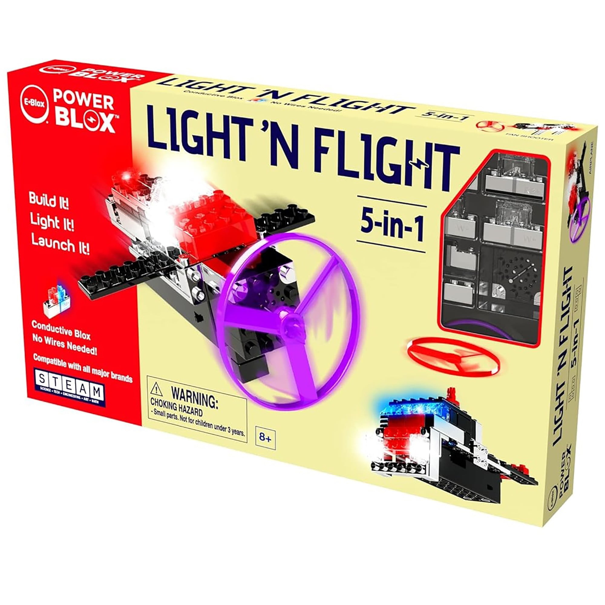 E-Blox: Power Blox: 5-In-1 Light 'N Flight - 58pcs, Motorized Fun, Build Your Own, Conductive Blox No Wires Needed, Toy 3D Brick Set, Kids Ages 8+