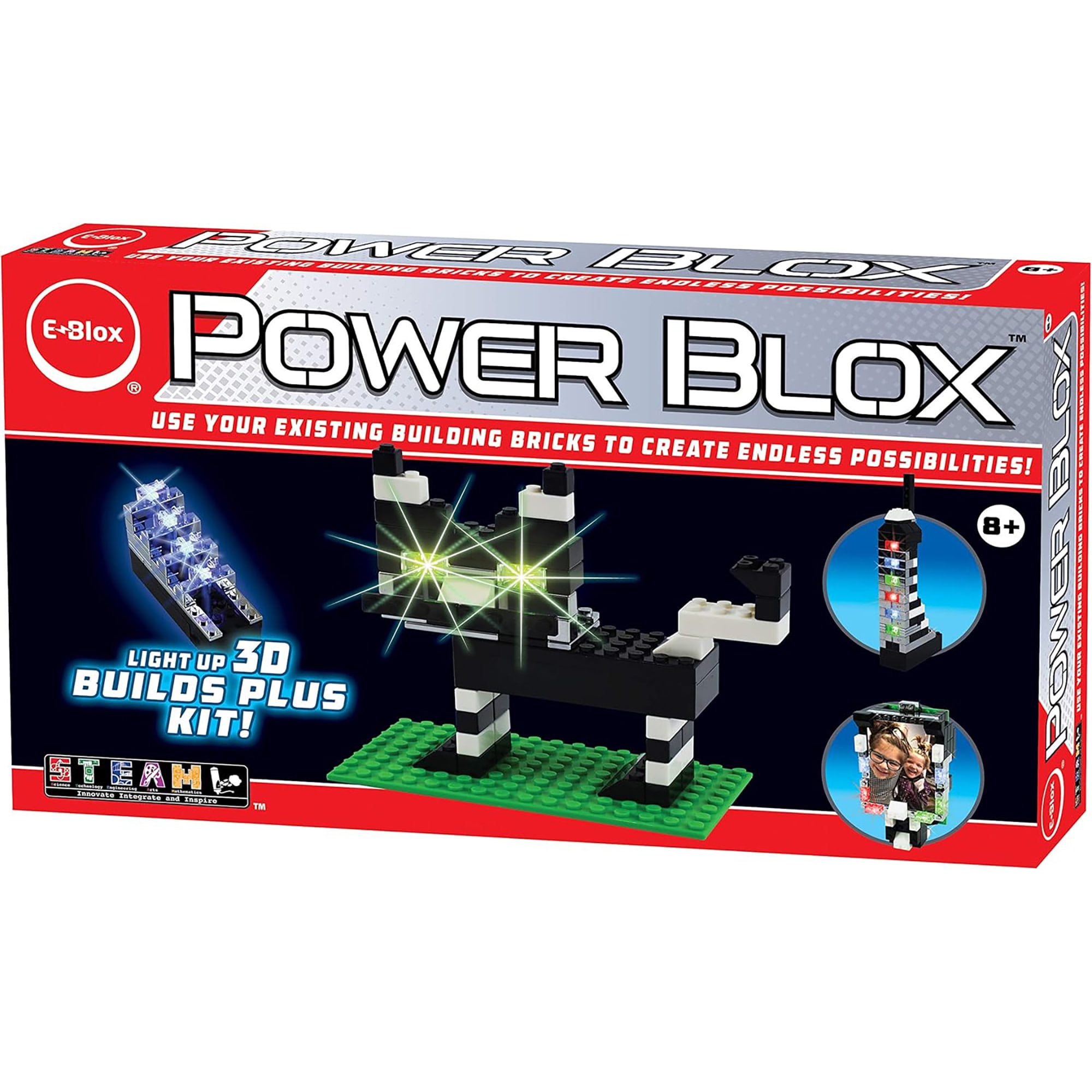 E-Blox: Power Blox: BYO Glowing Cat Sculpture - 3D Light-Up Plus Kit, Stacking Bricks & LED Set, Build Your Own, DIY Blocks STEM Toy, Kids Ages 8+