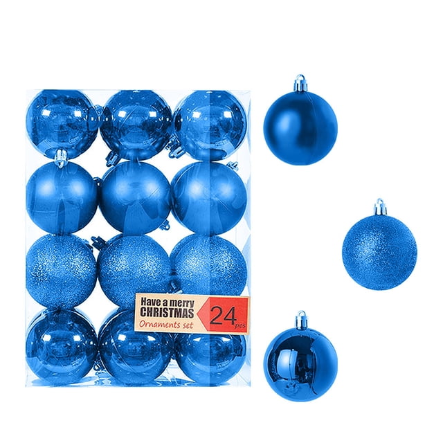 E Blue Plastic Christmas Tree Decorations Balls 24 Hanging Ornaments ...