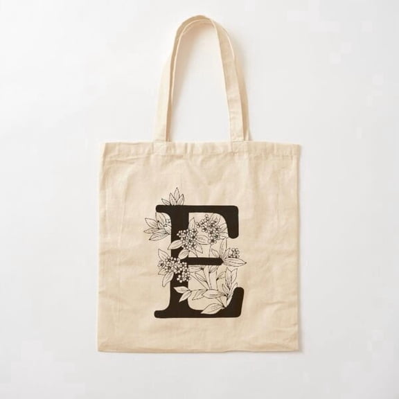 E Botanical Monogram Canvas Tote Bags, Reusable Shopping Bag