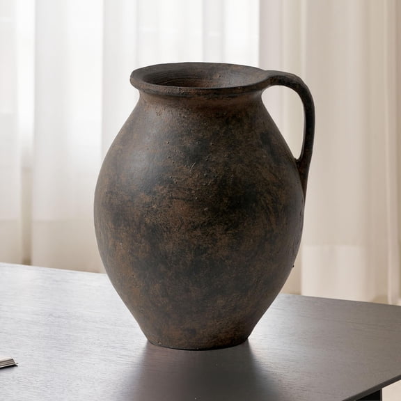 E Brown 11.2" White Ceramic Large Vase, 11.8" Tall Zen Style, Terra Cotta