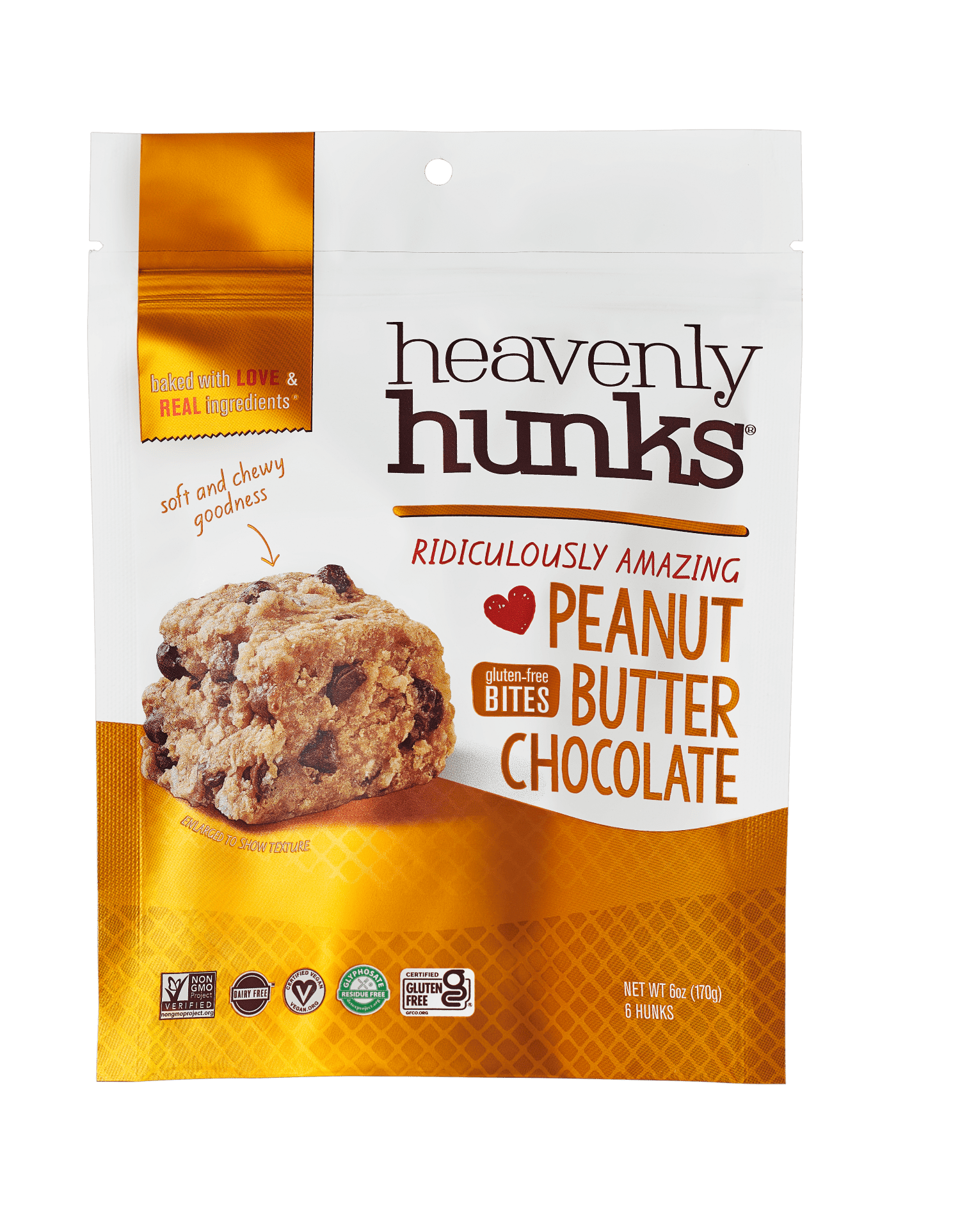 E & C's Snacks Heavenly Hunks Gluten-Free, Vegan Baked Peanut Butter Chocolate Cookies, 6 oz, Shelf Stable