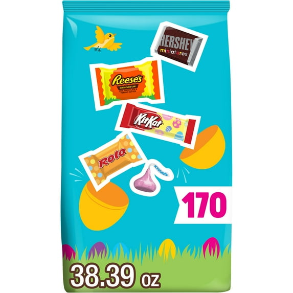 Hershey Assorted Chocolate Easter Candy Basket Stuffers, Bulk Bag 38.39 oz, 170 Pieces