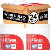 E-CLIPS USA 10.5  x 8  Filler Paper 200-Sheet Wide Ruled Notebook Paper, 24-Pack