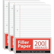 E-CLIPS USA 10.5” x 8” Filler Paper 200-Sheet Wide Ruled Notebook Paper, 3-Pack