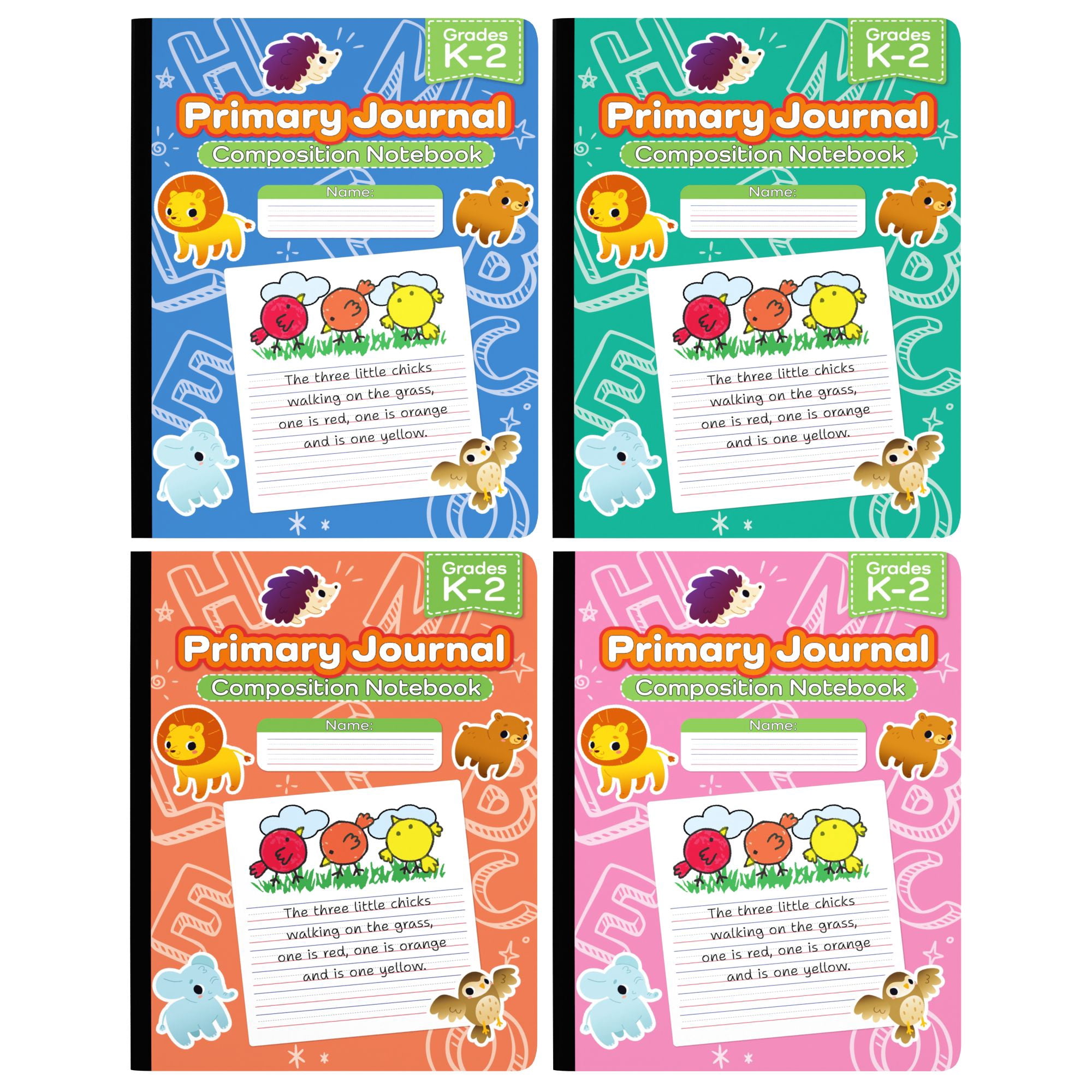 E-CLIPS USA 200-Page Composition Notebook, Animal-Themed Journal, Yellow, 2-Pack
