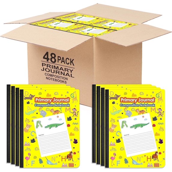 E-CLIPS USA 200-Page Composition Notebook, Animal-Themed Journal, Yellow, 48-Pack