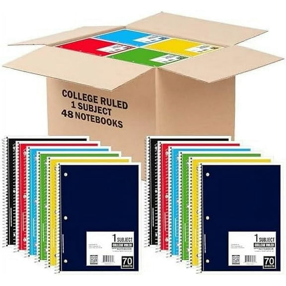 E-CLIPS USA College Ruled Single Subject Spiral Notebook, 56 GSM, 70 Sheets, 48 Pack