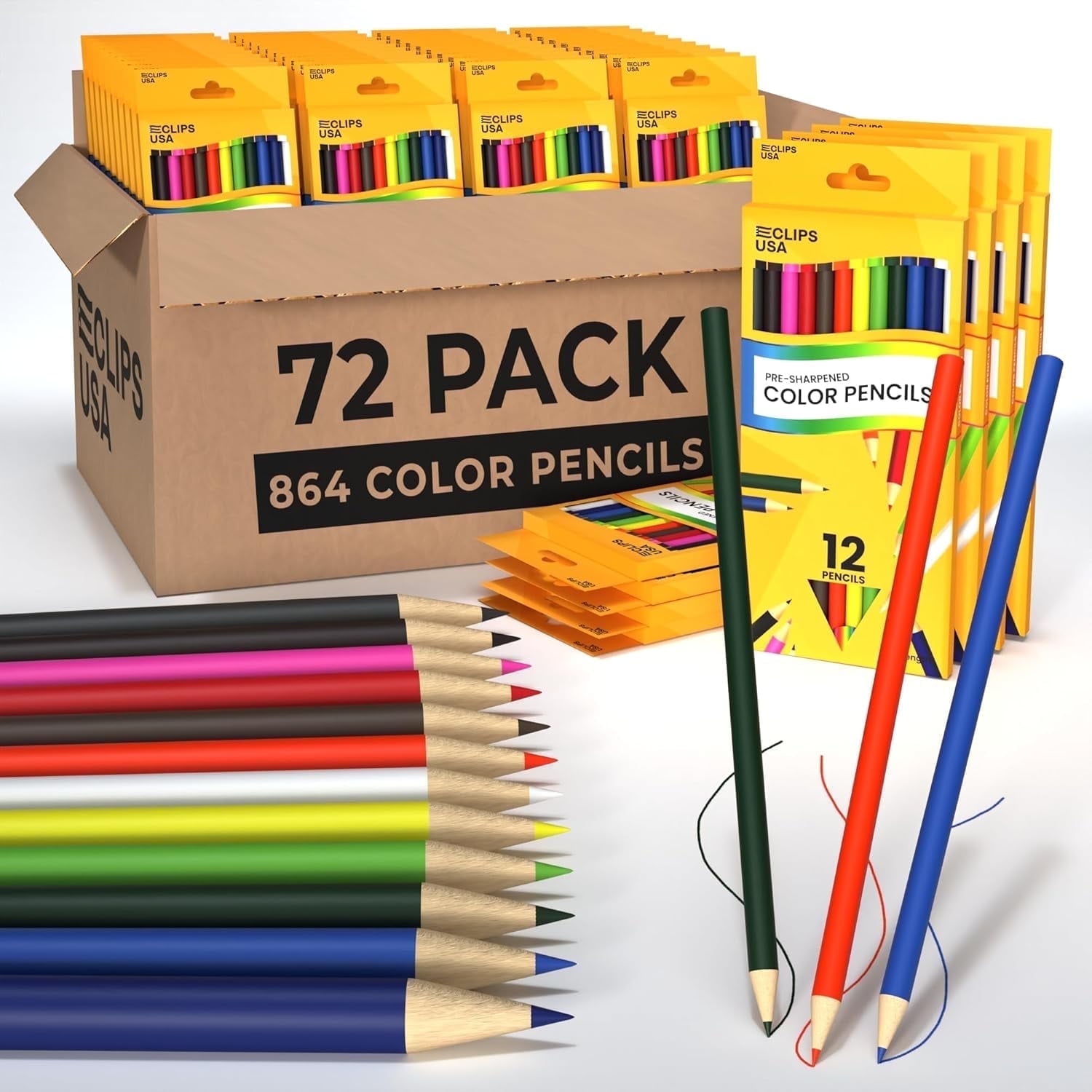 E-Clips USA Pre-Sharpened Colored Pencils, Bulk Color Pencil Set, 12-pc ...