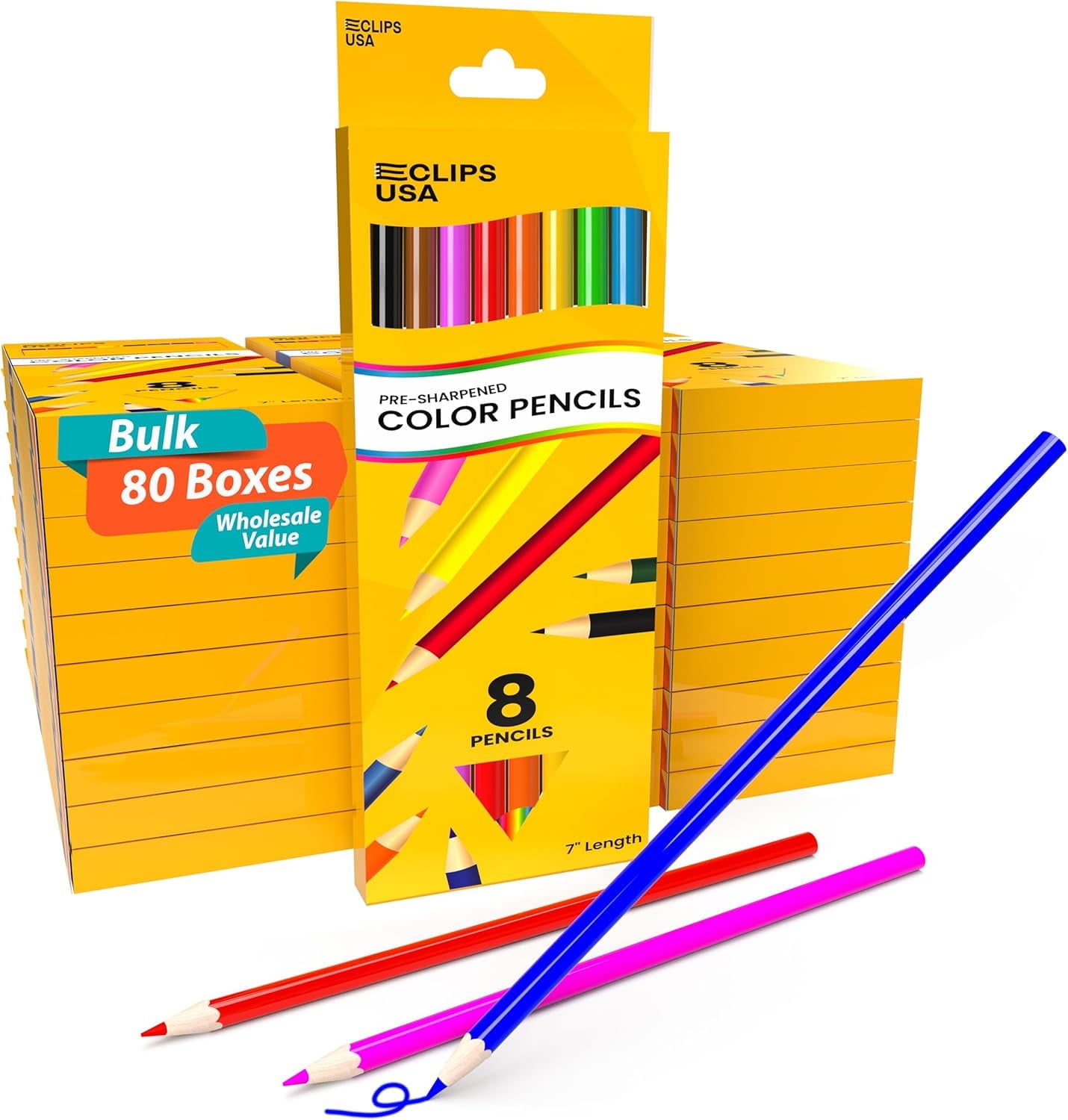 E-Clips USA Pre-Sharpened Colored Pencils, Bulk Color Pencil Set, 8-pc 80-pack
