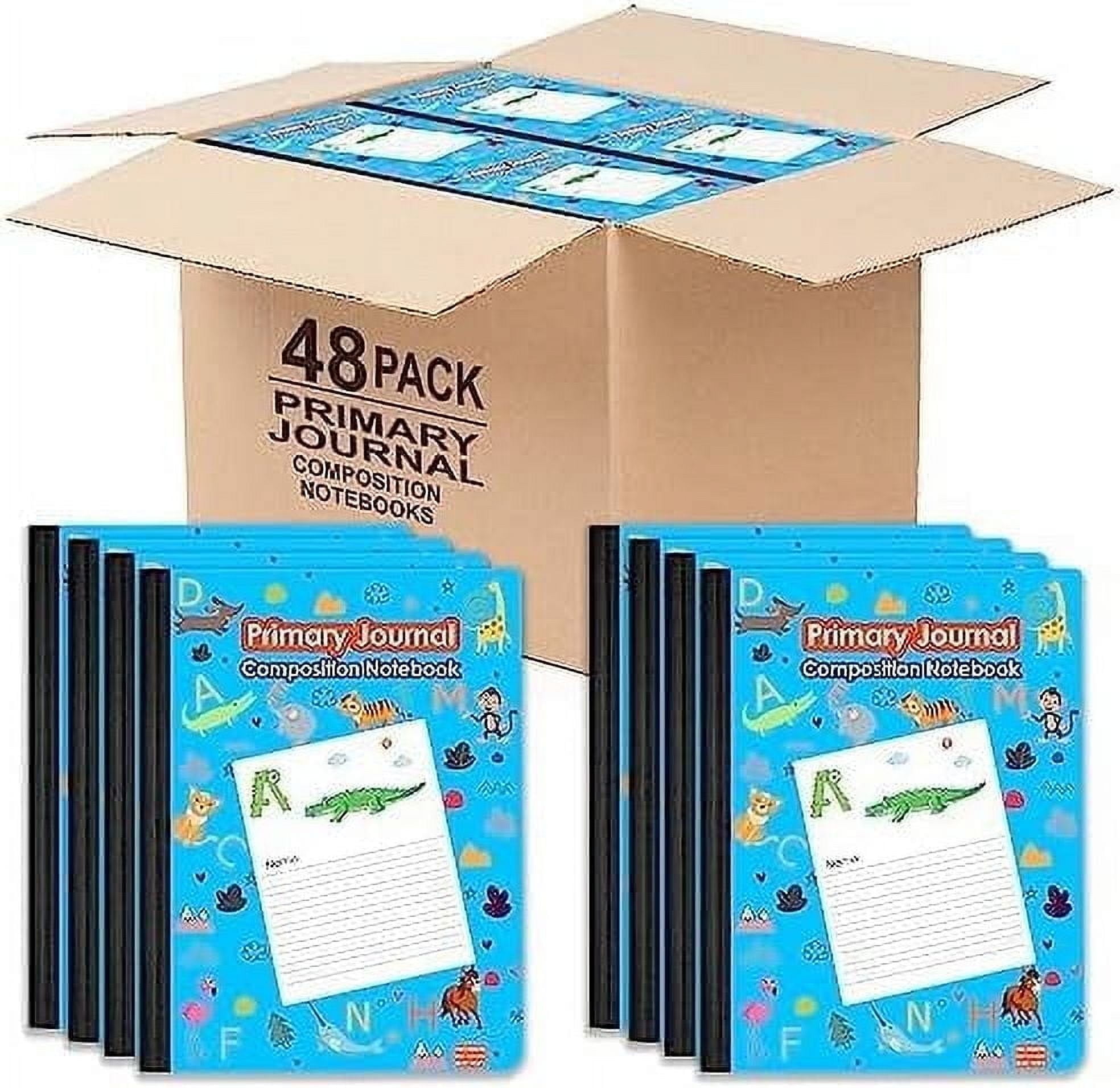 E-Clips USA 100-Sheet Journal Composition Notebooks, Letters & Animals, Blue, 48-Pack