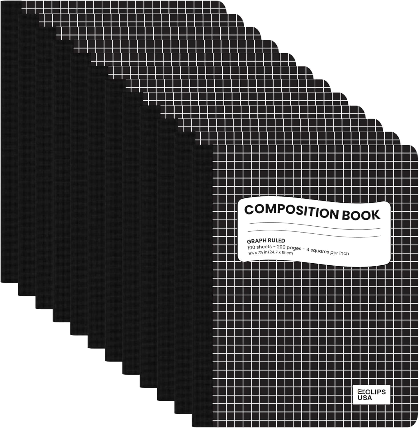 E-Clips USA 100-Sheet Quad-Ruled Hard Cover Graph Paper Composition Notebooks, Marble, 12-Pack Bulk