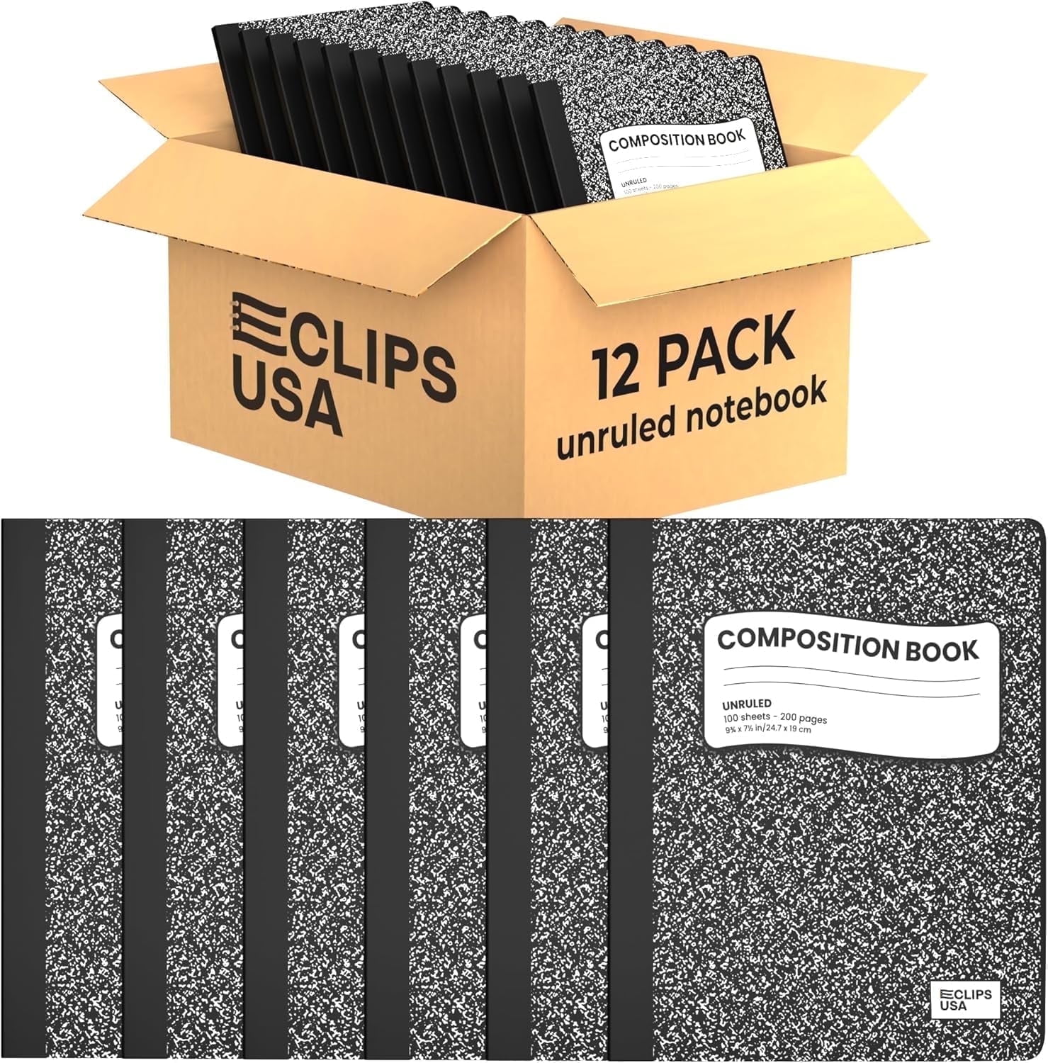 EClips USA 100Sheet Unruled Hard Cover Composition Notebooks, Marble