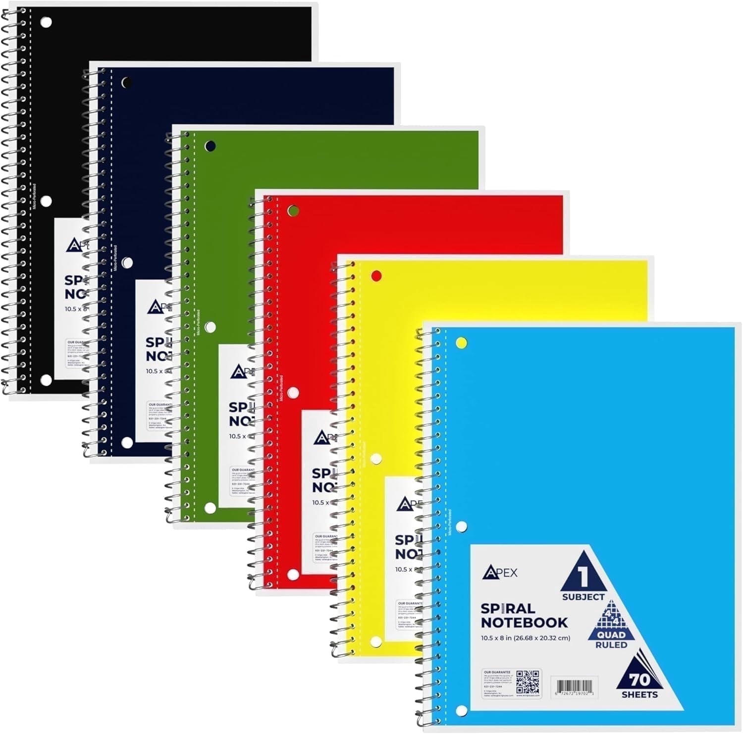 E-Clips USA 70-Sheet Graph Paper Notebook Quad Ruled Spiral Notebook, 8 ...