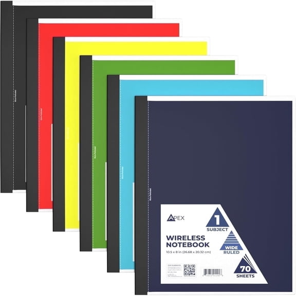 E-Clips USA 70-Sheet Non-Spiral Journal, Wide Ruled Notebook with Perforated Edges, 6-Pack