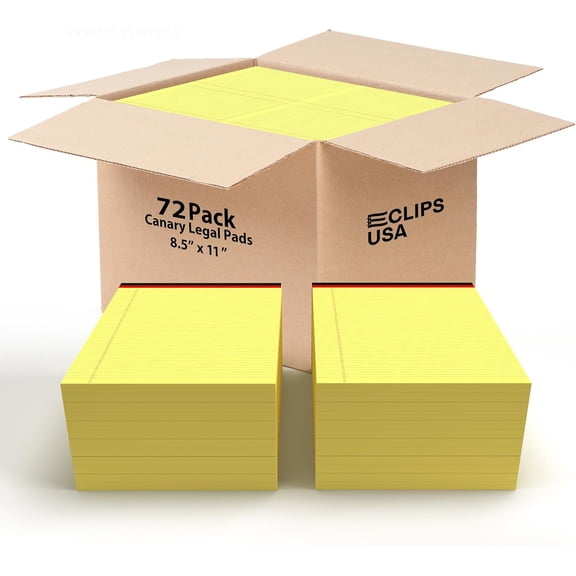 E-CLIPS USA Notepads, Legal Pads, Note Pads 8.5 x 11, Legal Wide Rule Notepad, Canaray, Chipboard Back, Writing Pad, Office Supplies, 50 Sheets Per Pad (72 Pack)