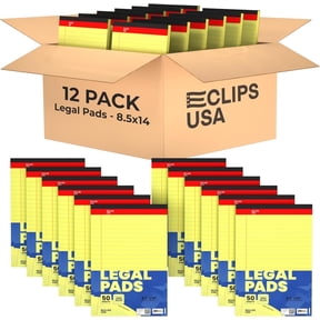 E-Clips USA 50-Sheet Legal Wide Ruled Paper Notepads with Chipboard Back, Canary Yellow, 12-Pack