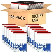E-Clips USA 50-Sheet Legal Wide Ruled Paper Notepads with Chipboard Back, White, 108-Pack