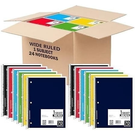 E-CLIPS USA Wide Ruled Single Subject Notebook Supplies, 70 Sheets, 24 Pack
