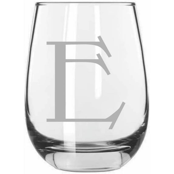 E Celtic Monogrammed Etched 15.25oz Libbey Stemless Wine Glass