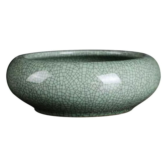 E Ceramic Flower Pot Without Holes Round Large Hydroponic Planter For Water Lilies Calamus Copper Money Grass Green Ink Line Eco Friendly Material Indoor Outdoor Use