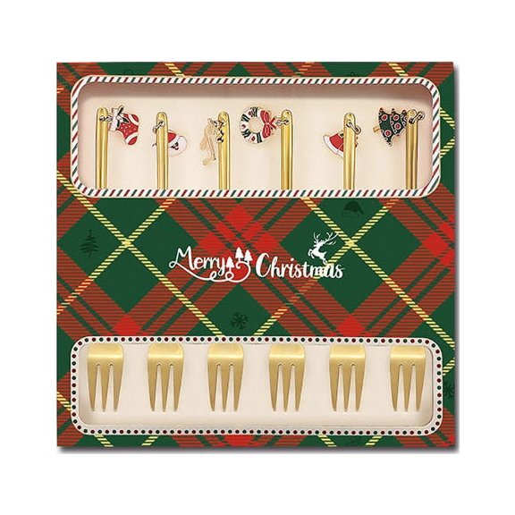 E Christmas 304 Stainless Steel Cutlery Set, 6-Piece Fork Spoon Utensils For Party, Holiday Gift Box