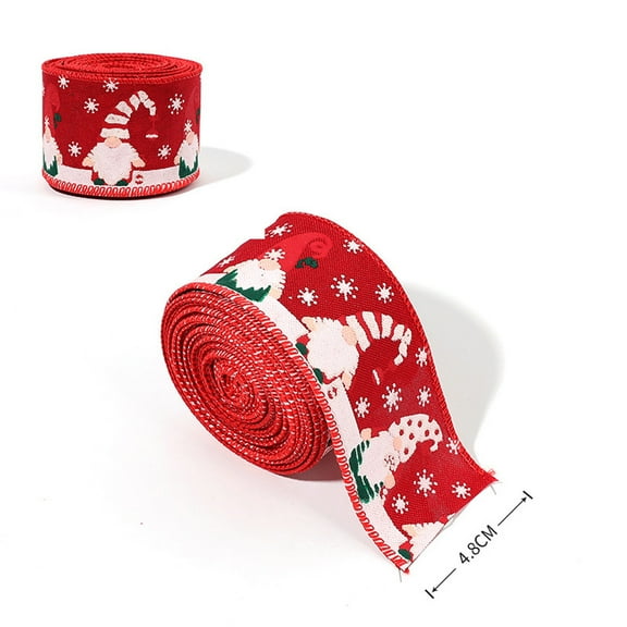 E Christmas Ribbon And Bowknot Decoration For Tree Gnome Red Pattern 2 Meters Long Cloth Material Holiday Festive Home Party Decor Ribbon